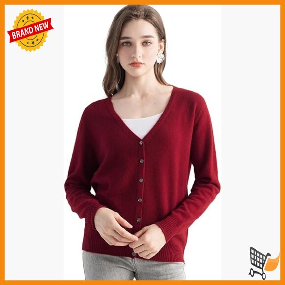 Women's 100% Pure Cashmere Cardigan V-Neck Long Sleeve Soft Knit Sweater